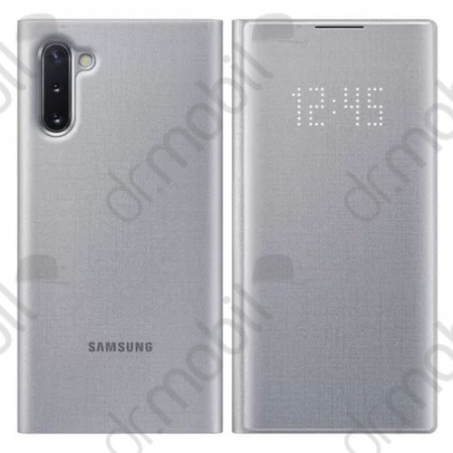 Samsung Galaxy Note 10 (SM-N970F), SAMSUNG tok álló (aktív FLIP, oldalra nyíló, kártyazseb, LED kijelzés, textil minta) EZÜST EF-NN970PSEGWW